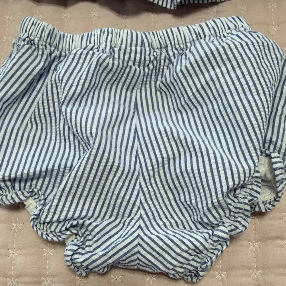 Janie and Jack Blue & White Striped Ruffle Diaper Cover Set